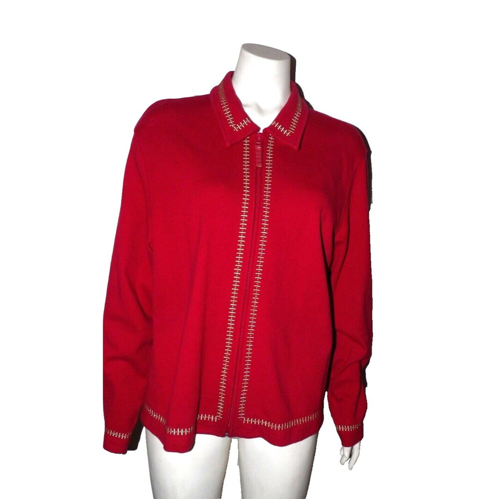 Bechamel Vintage Red Cardigan Sweater Zip Up Collared Size Large Christmas